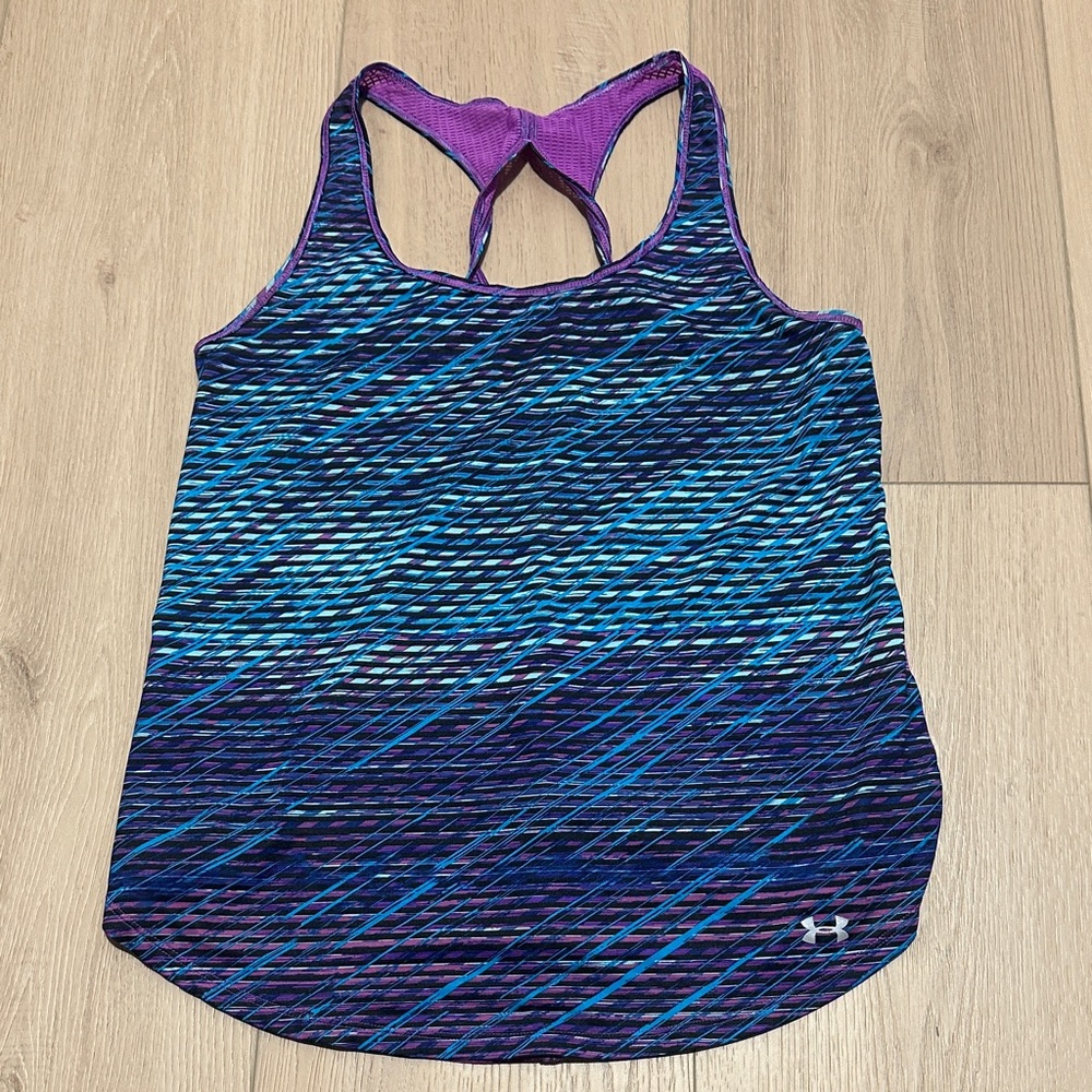 Under Armour UA Tank Workout Top Purple Blue Mesh Back Womens Size Small